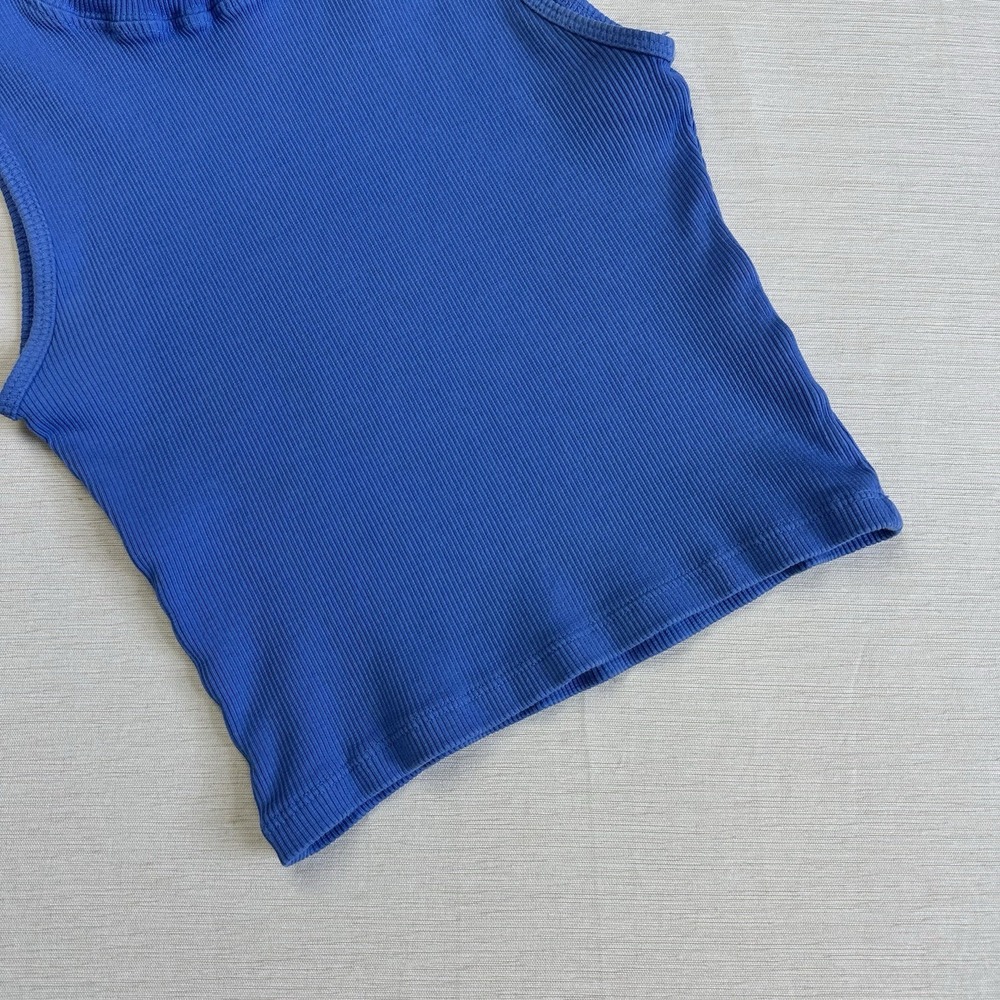 Big Bud Press Mockneck Tank Top Ribbed Organic Cotton Women Petite Blue - Picture 3 of 9